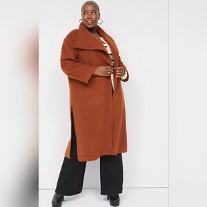 Shawl-Lapel Wool Blend Open-Front Coat